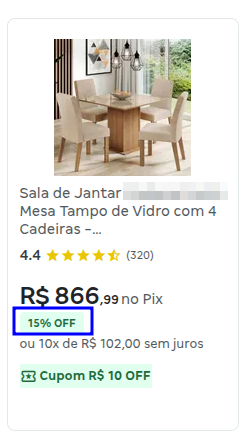 Exemplo da aplicação de desconto Desconto a Vista no Canal Magalu
