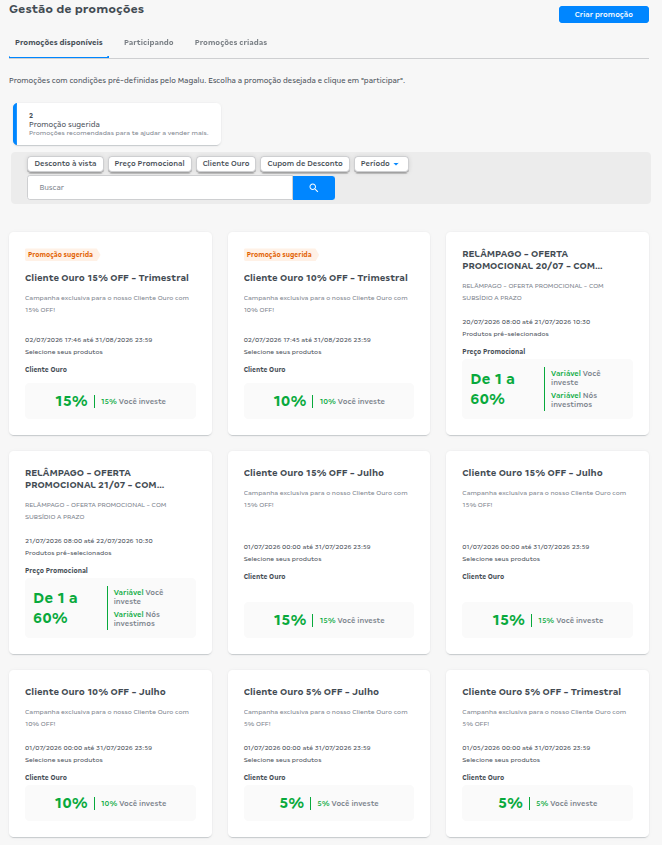 Listagem de Promoções para Adesão (Opt-in)